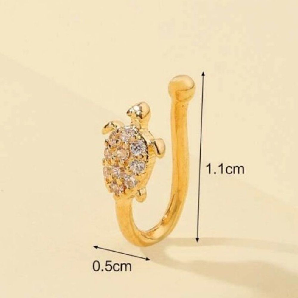 GOLD DIAMOND TURTLE NOSE RING/CUFF - Picture 3 of 4